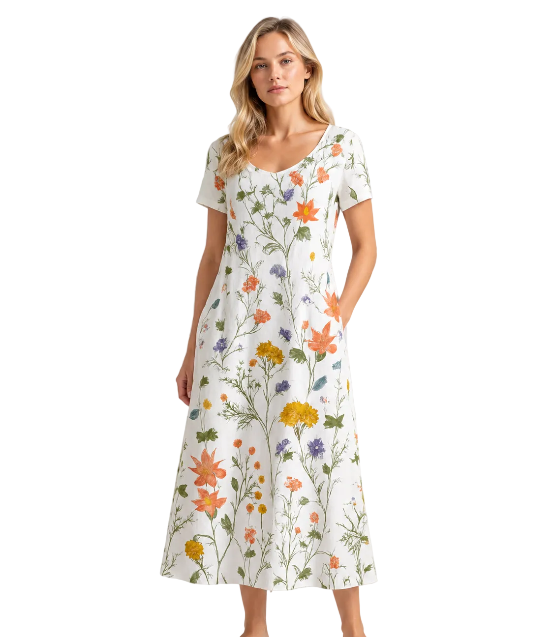 Damernas Sommar Klänning Kort Ärmar Blommönster