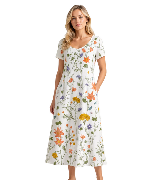 Damernas Sommar Klänning Kort Ärmar Blommönster