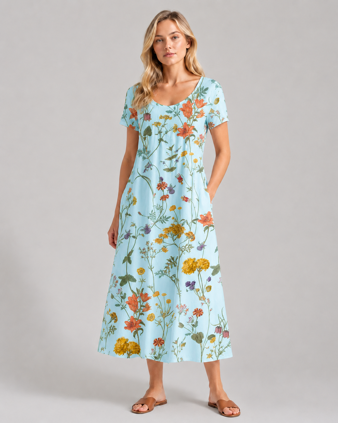 Damernas Sommar Klänning Kort Ärmar Blommönster