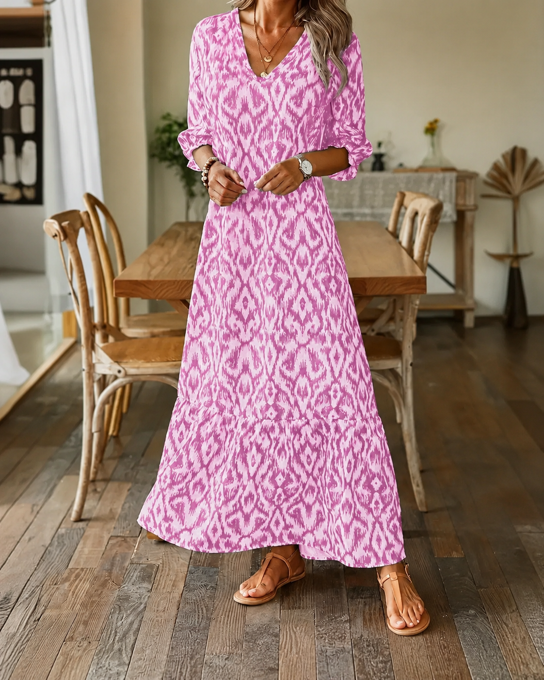 Damernas Sommarklänning med V-hals och Halvmuddar