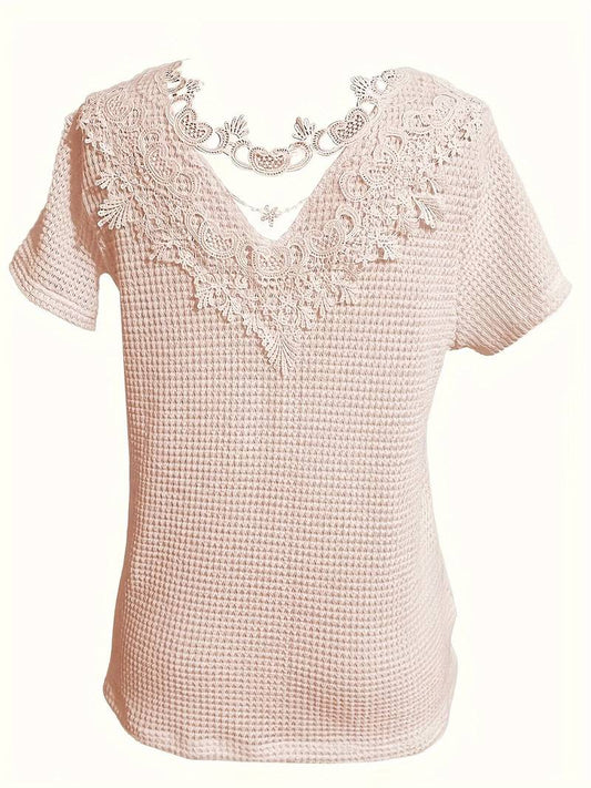 Dam T-shirt Spetsdetaljer Mjuk Bomull-3