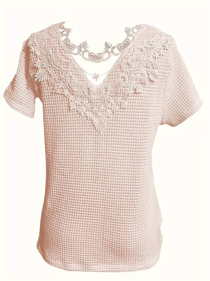 Dam T-shirt Spetsdetaljer Mjuk Bomull-3