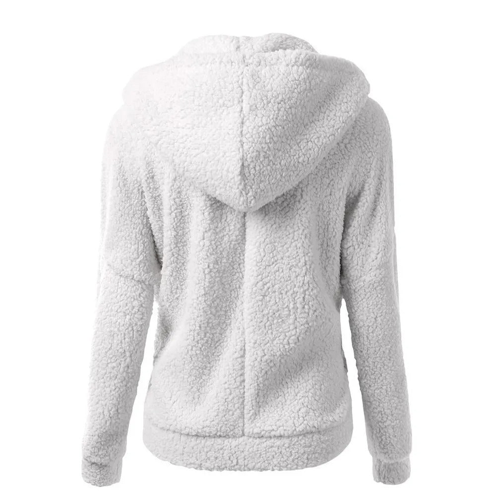 Fleece vinterjacka med huva för kvinnor