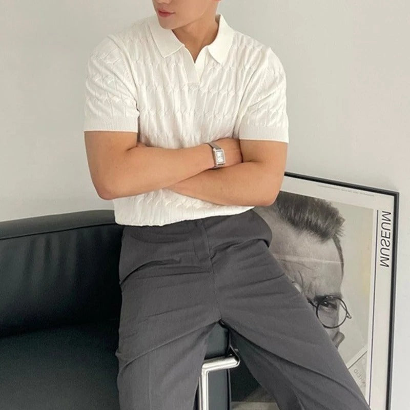 Stickad Jacquard Pikétröja för män