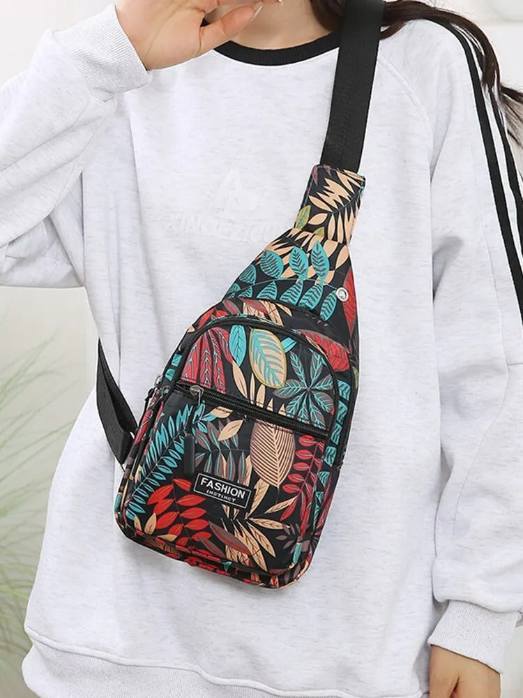 Leaf Print Sling Chest Bag