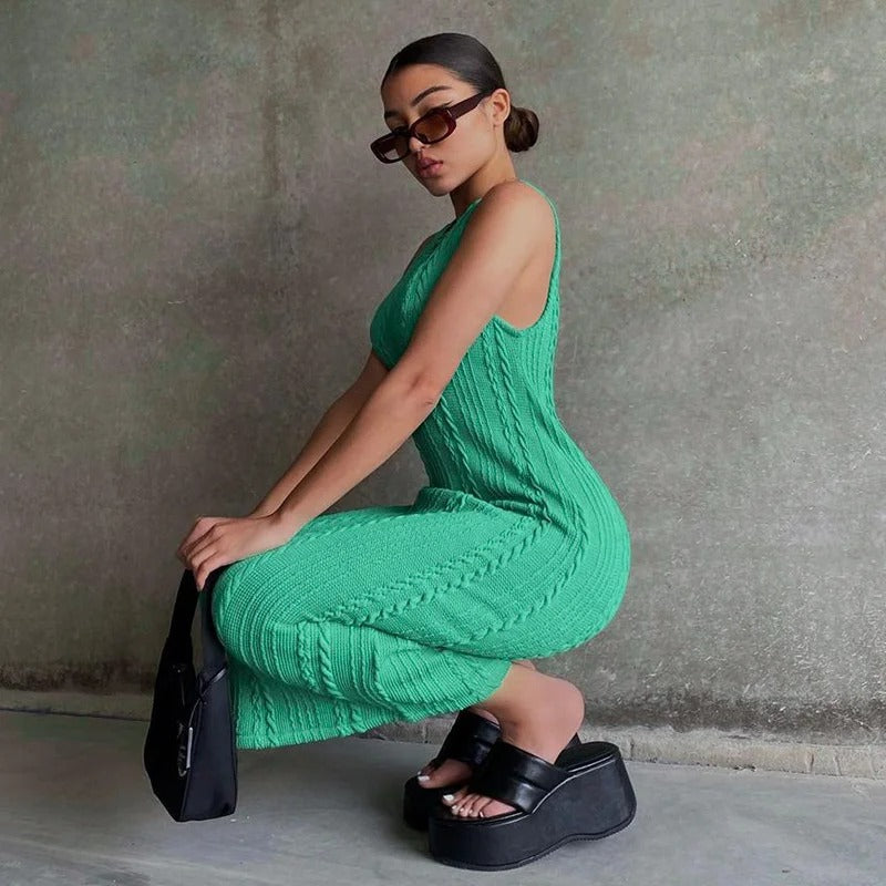 Ärmlös virkad bodycon för kvinnor