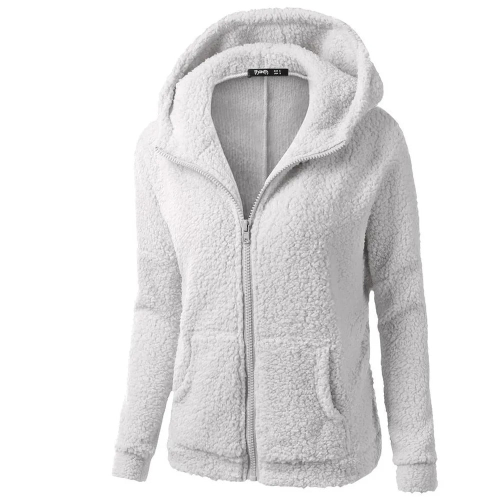 Fleece vinterjacka med huva för kvinnor