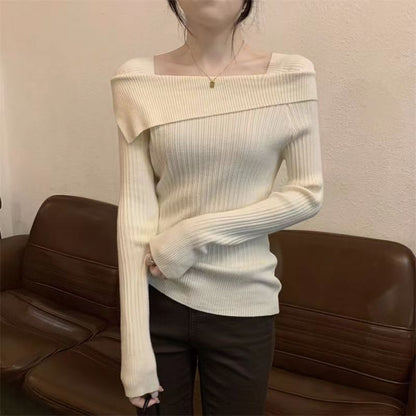Stickad tröja med off shoulder för kvinnor