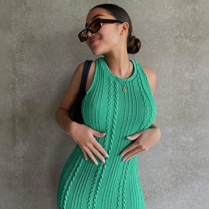 Ärmlös virkad bodycon för kvinnor