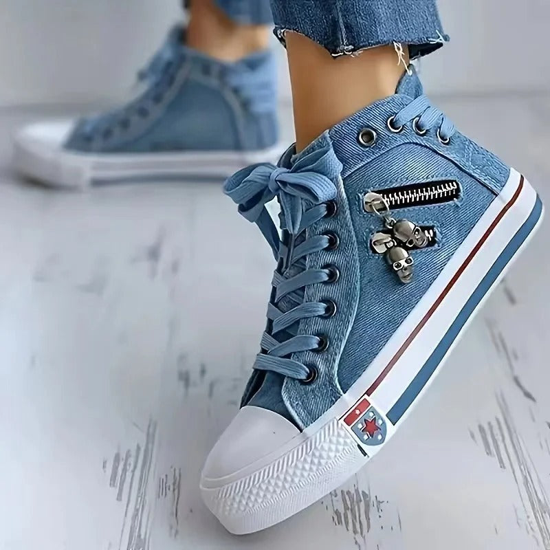 Denim Hi-Top Sneakers För Kvinnor