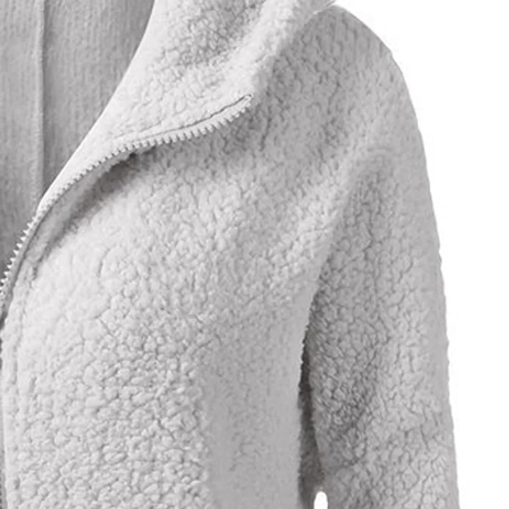 Fleece vinterjacka med huva för kvinnor