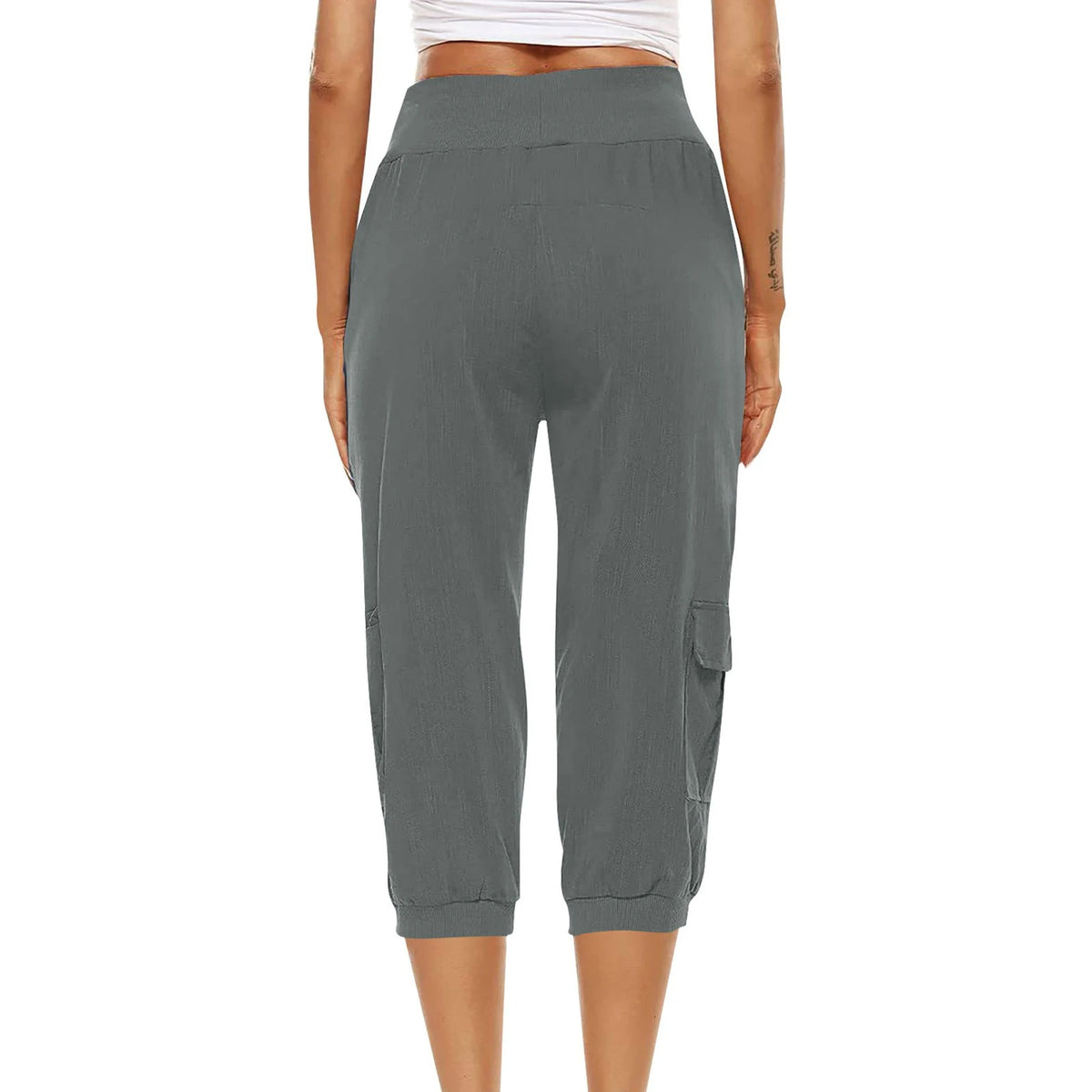 Croppade byxor med resår i midjan för kvinnor