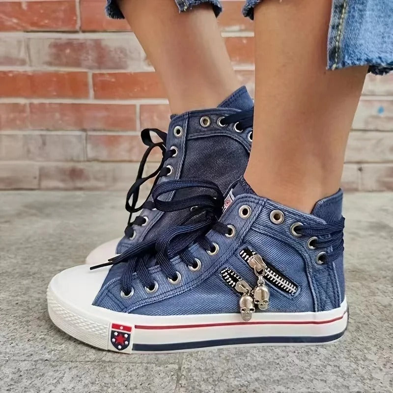 Denim Hi-Top Sneakers För Kvinnor