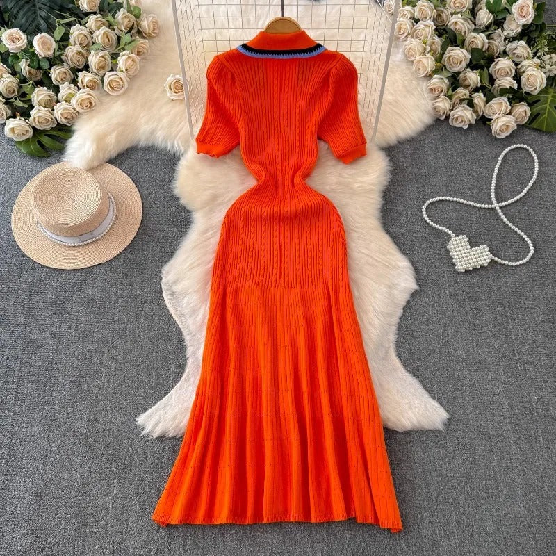 Stickad lång skjortklänning för kvinnor