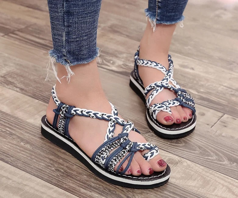 Handvävda rep platta sandaler