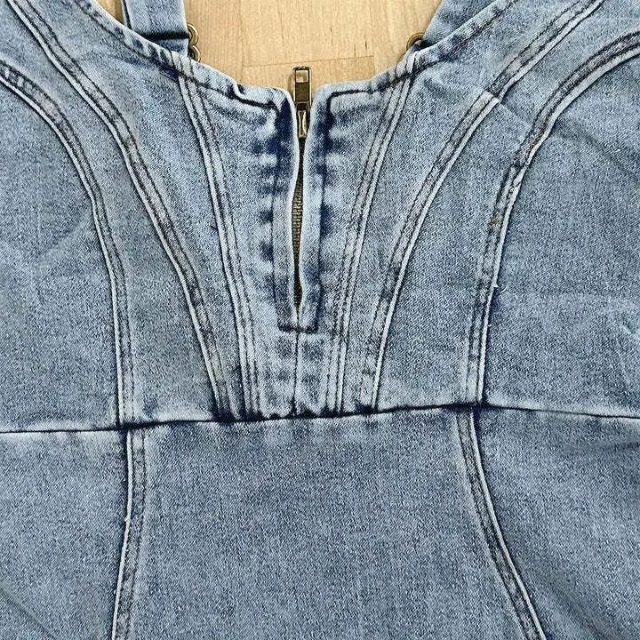 Dam Lång Jeansklänning Justerbara Remmar Denim-5