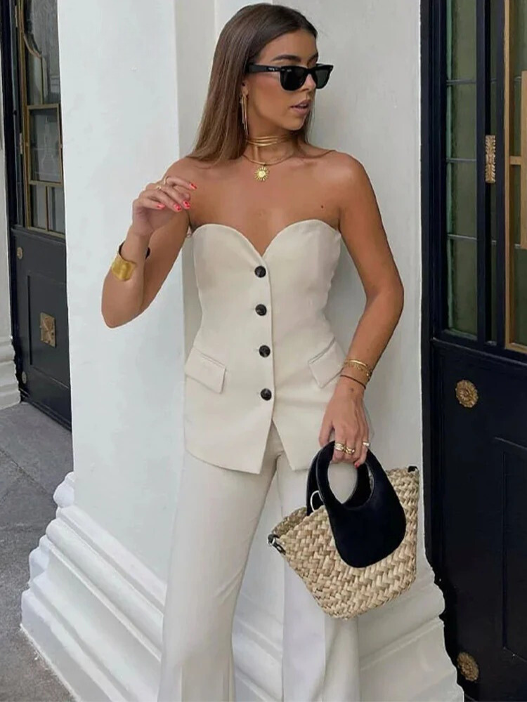 Off-Shoulder Tube Top & Byxor Set för kvinnor
