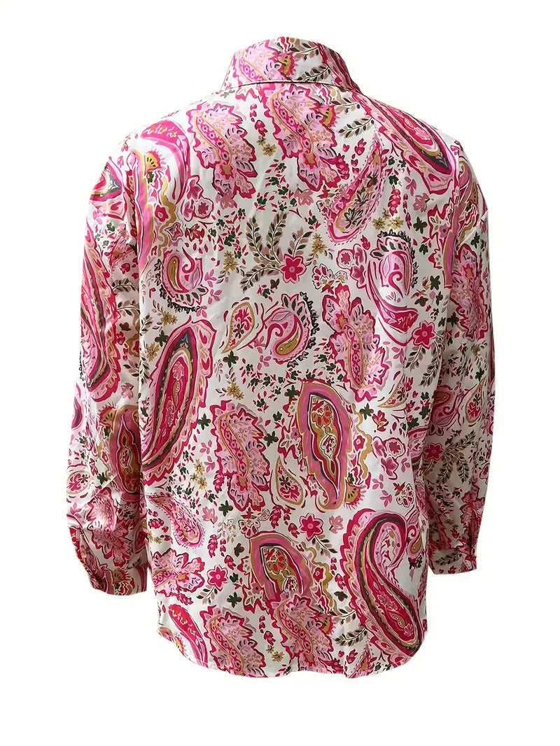 Kvinna Långärmad Skjorta Paisley-tryck 100% Bomull-3