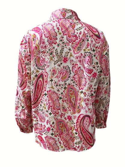 Kvinna Långärmad Skjorta Paisley-tryck 100% Bomull-3