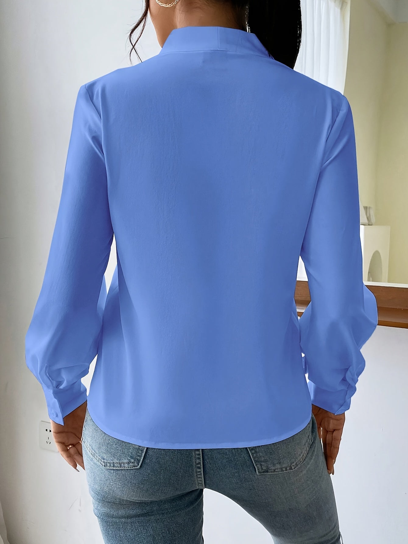 Snygga Blusar Dam Vit V-Hals Polyester Elegant-3