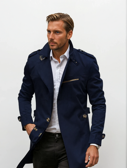 Herrkappa Klassisk Design i Högkvalitativt Tyg | Lång Herrrock | Stilren Kappa Höst