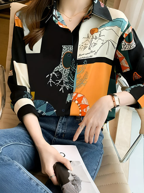 Dam Blus Vintageinspirerad Förtrollande Tryck 100% Bomull-2