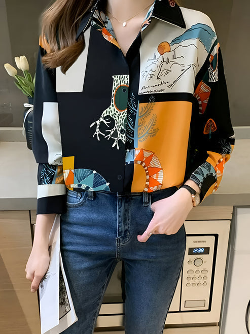 Dam Blus Vintageinspirerad Förtrollande Tryck 100% Bomull-5
