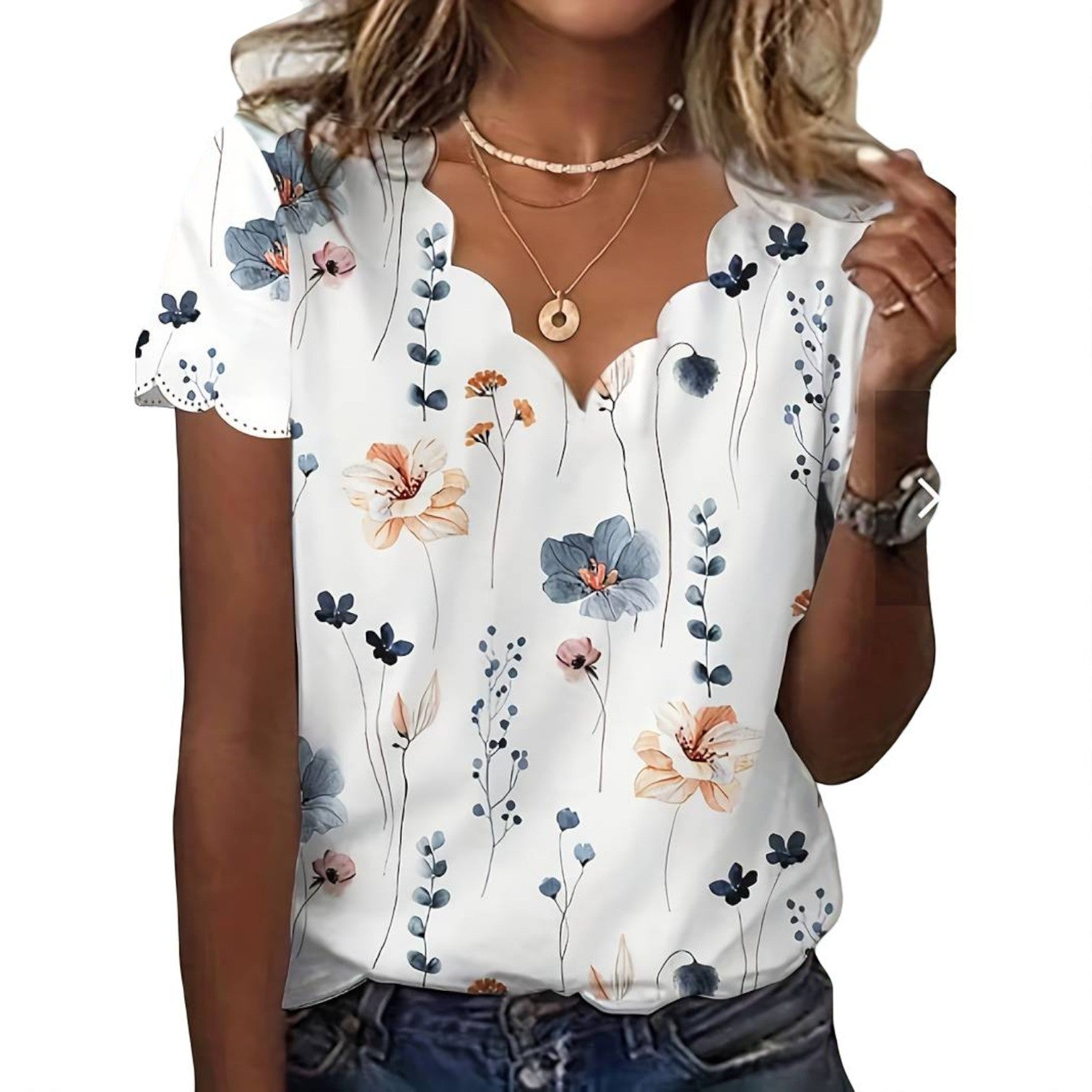 Dam Blus Latt Bomull Blommigt Tryck Feminin