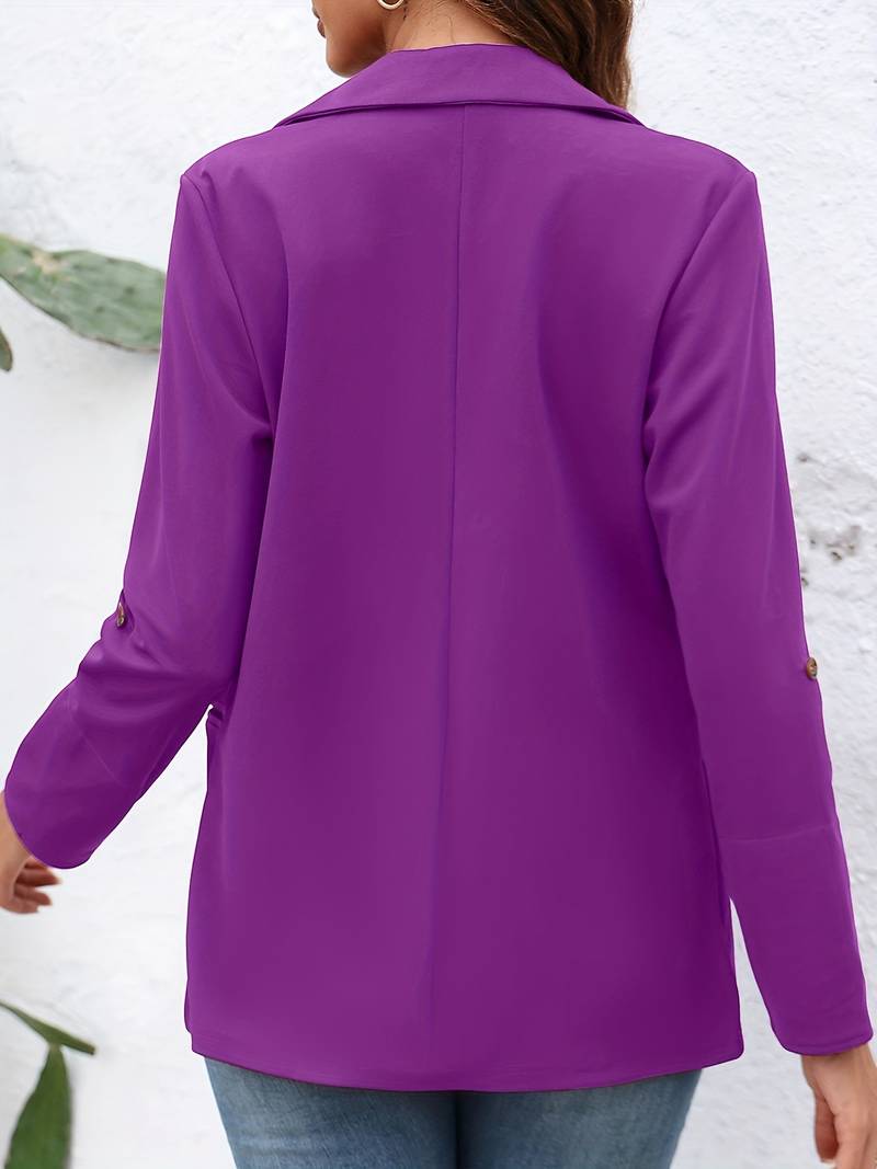 Dam Blazer Öppen Front Avslappnad Passform Polyester-3