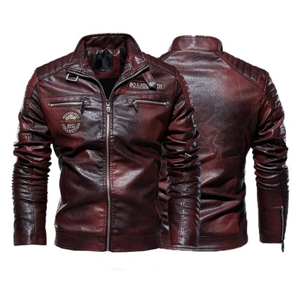 Fleece motorcykel Läderstil jacka för män