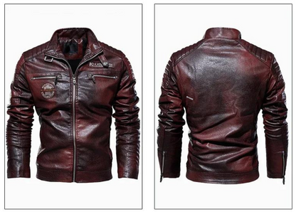 Fleece motorcykel Läderstil jacka för män