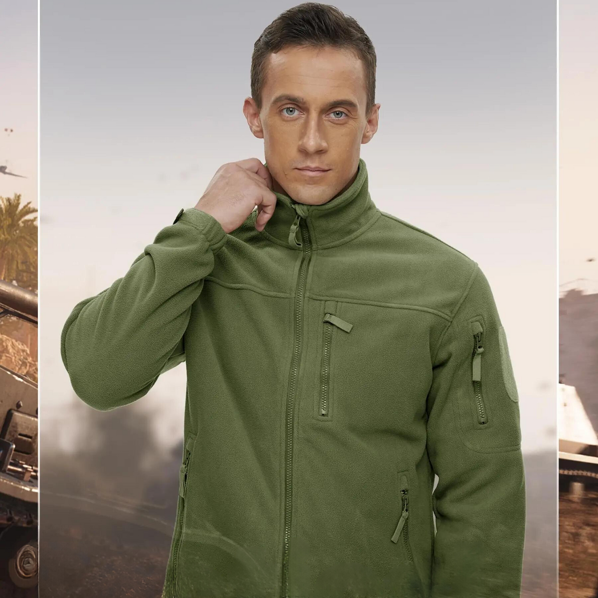 Fleecejacka med hel dragkedja för män