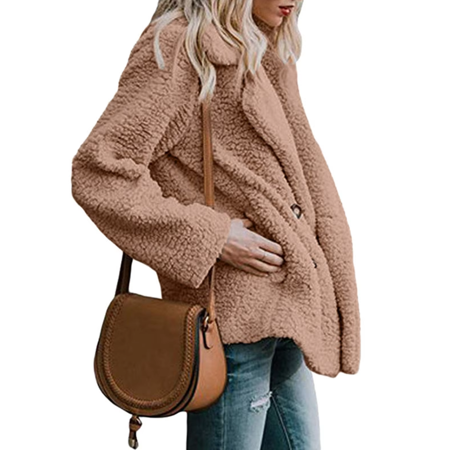 Oversized fluffig fleecejacka för kvinnor