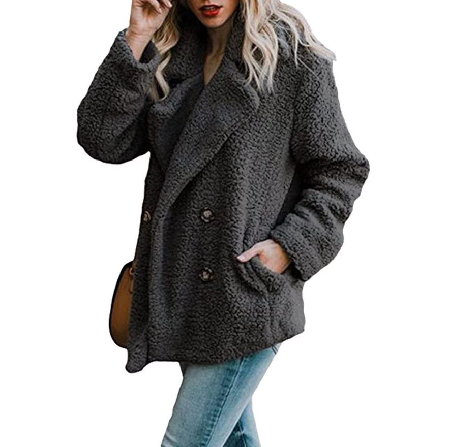 Oversized fluffig fleecejacka för kvinnor