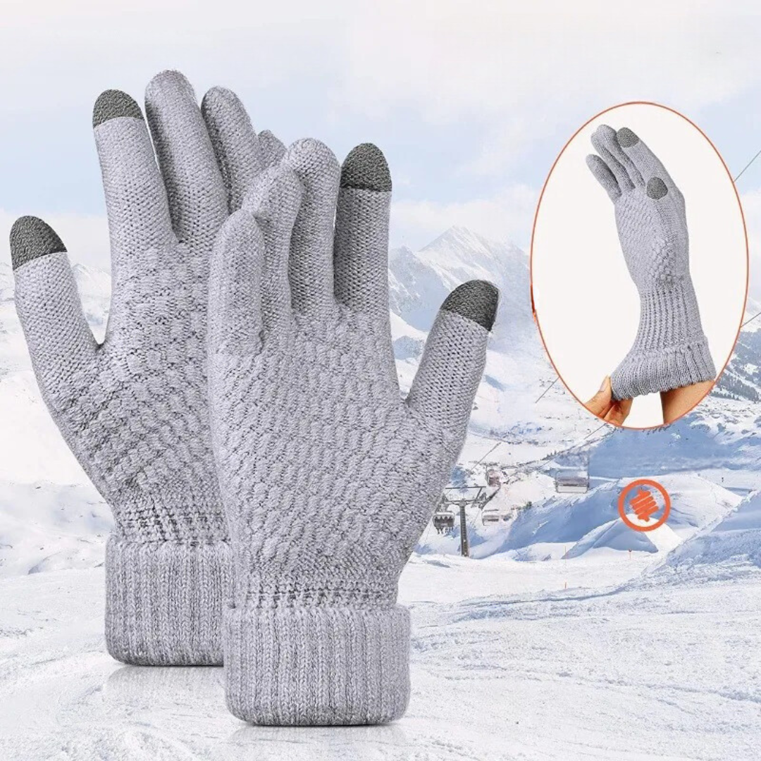 Klassiska stickade vinterhandskar med pekskärm