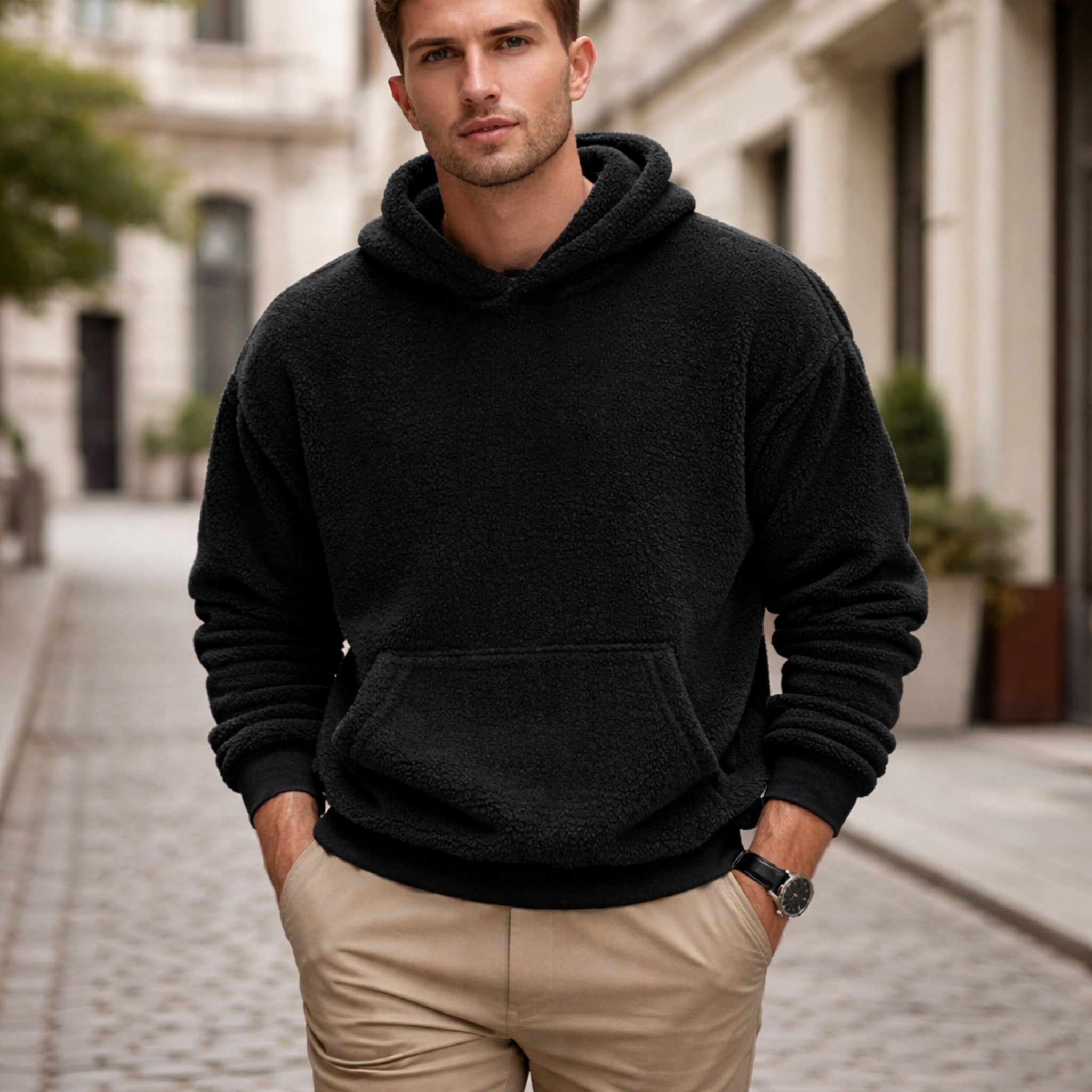 Herr Huvtröja Fleece Avslappnad Stil