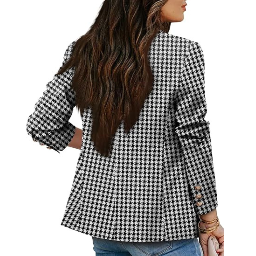 Dubbelknäppt Houndstooth Blazer för kvinnor