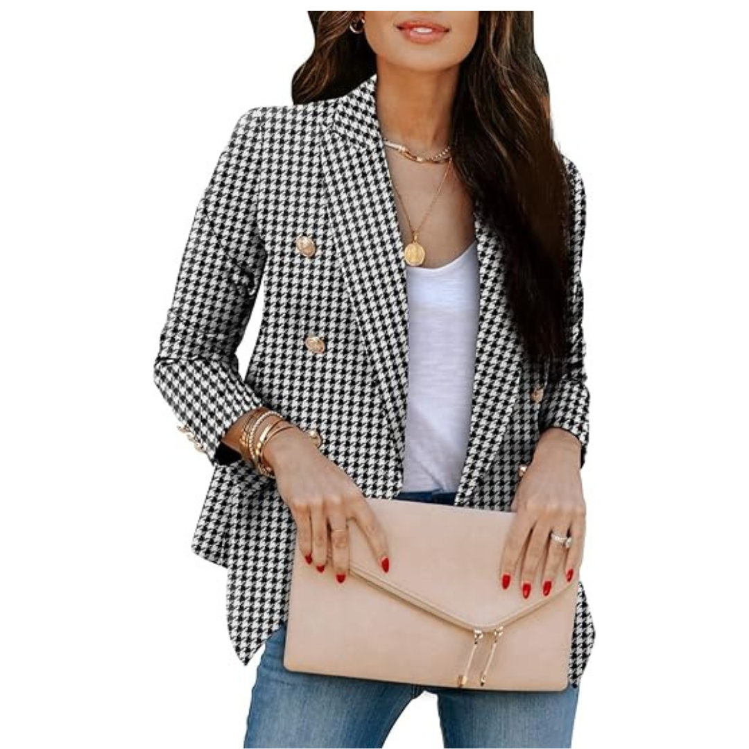 Dubbelknäppt Houndstooth Blazer för kvinnor