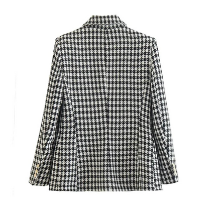 Dubbelknäppt Houndstooth Blazer för kvinnor