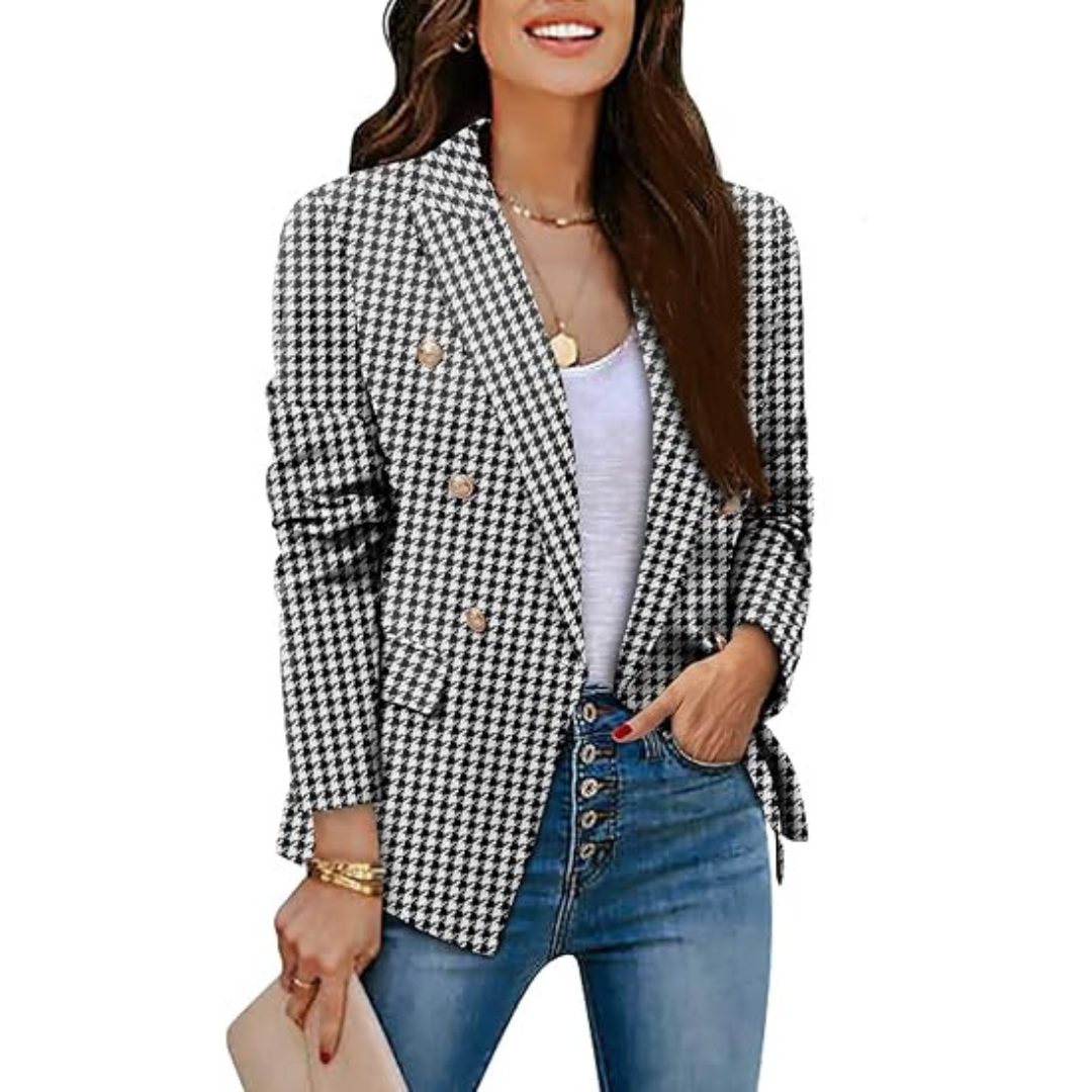 Dubbelknäppt Houndstooth Blazer för kvinnor