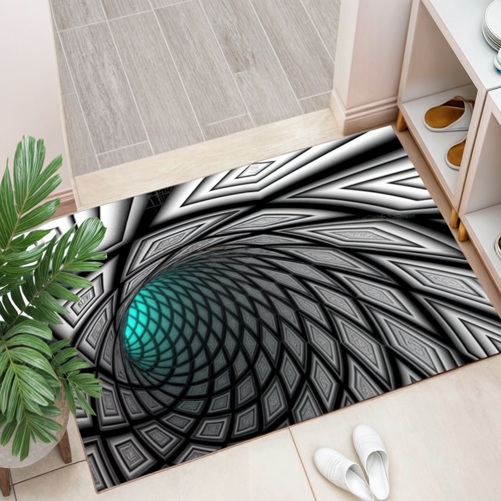 Geometrisk Illusionsmatta | 3D Effekt | Halkfri | Dekorativ Hall- och Dörrmatta