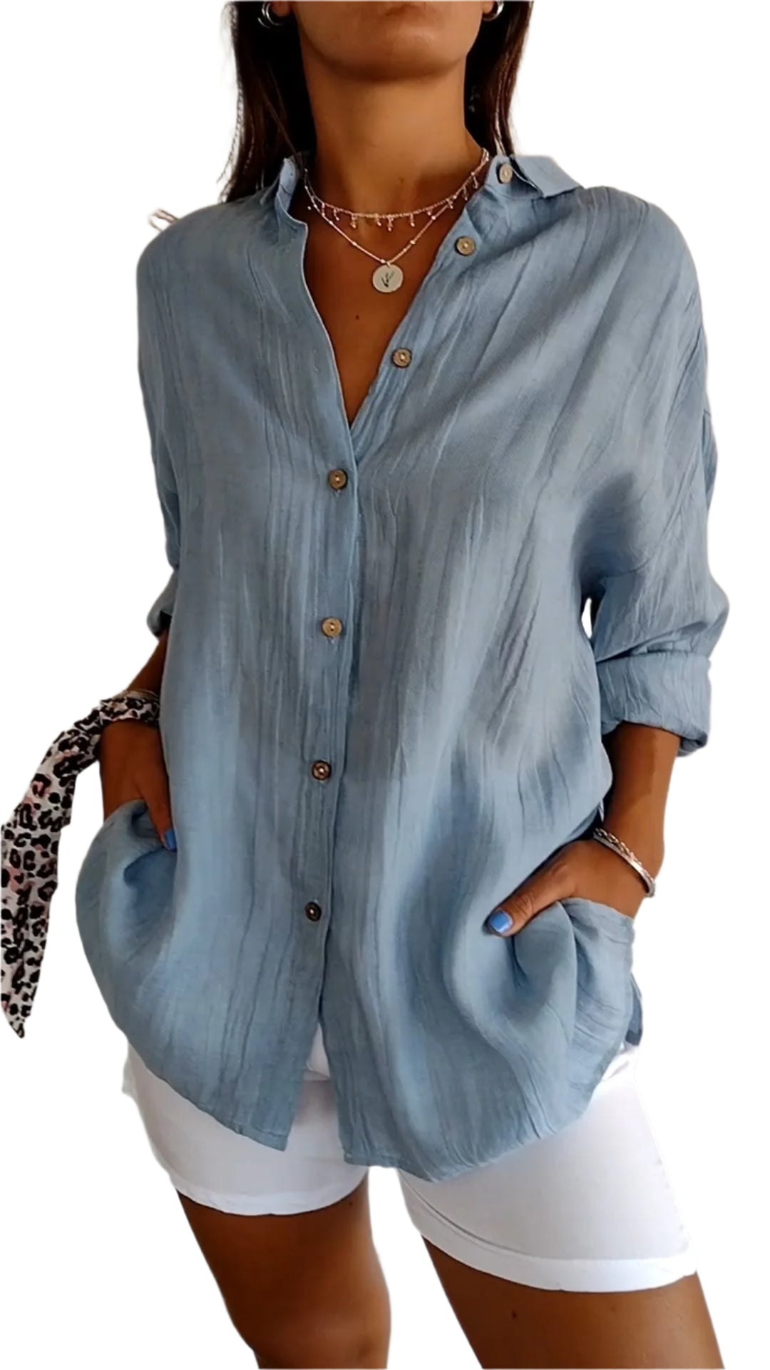 Vit Dam Blus Klassisk Krage Mjuk Polyester 1