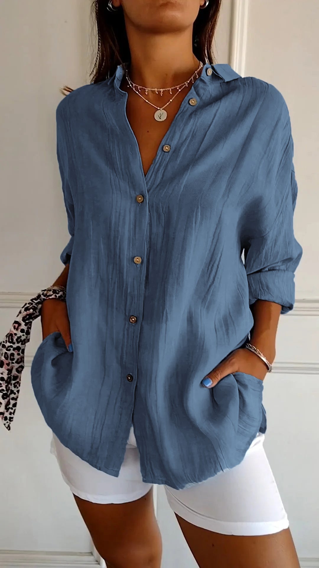 Vit Dam Blus Klassisk Krage Mjuk Polyester 6
