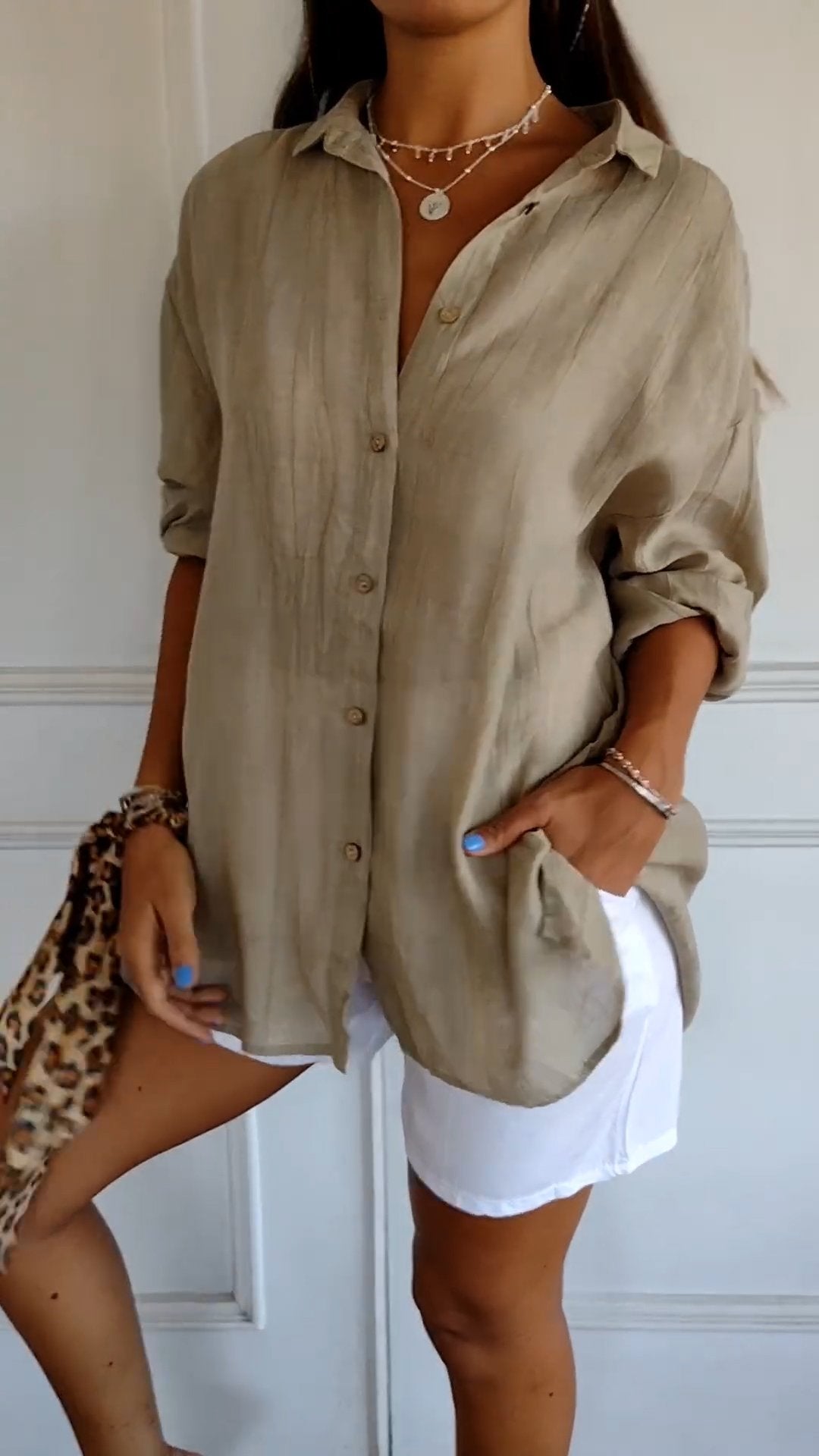 Vit Dam Blus Klassisk Krage Mjuk Polyester 3