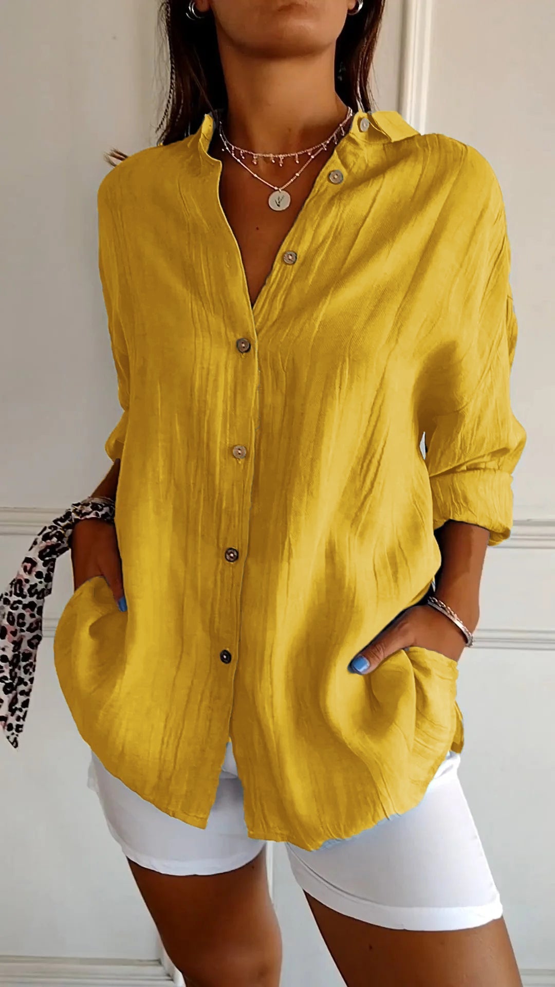 Vit Dam Blus Klassisk Krage Mjuk Polyester 4