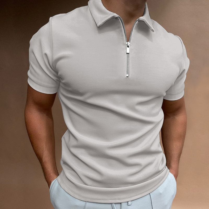 Herr Poloshirt Kort Ärmar Dragkedja 100% Bomull 4