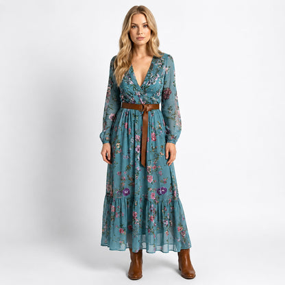 Kvinna Maxiklänning V- Ausschnitt Boho Stil