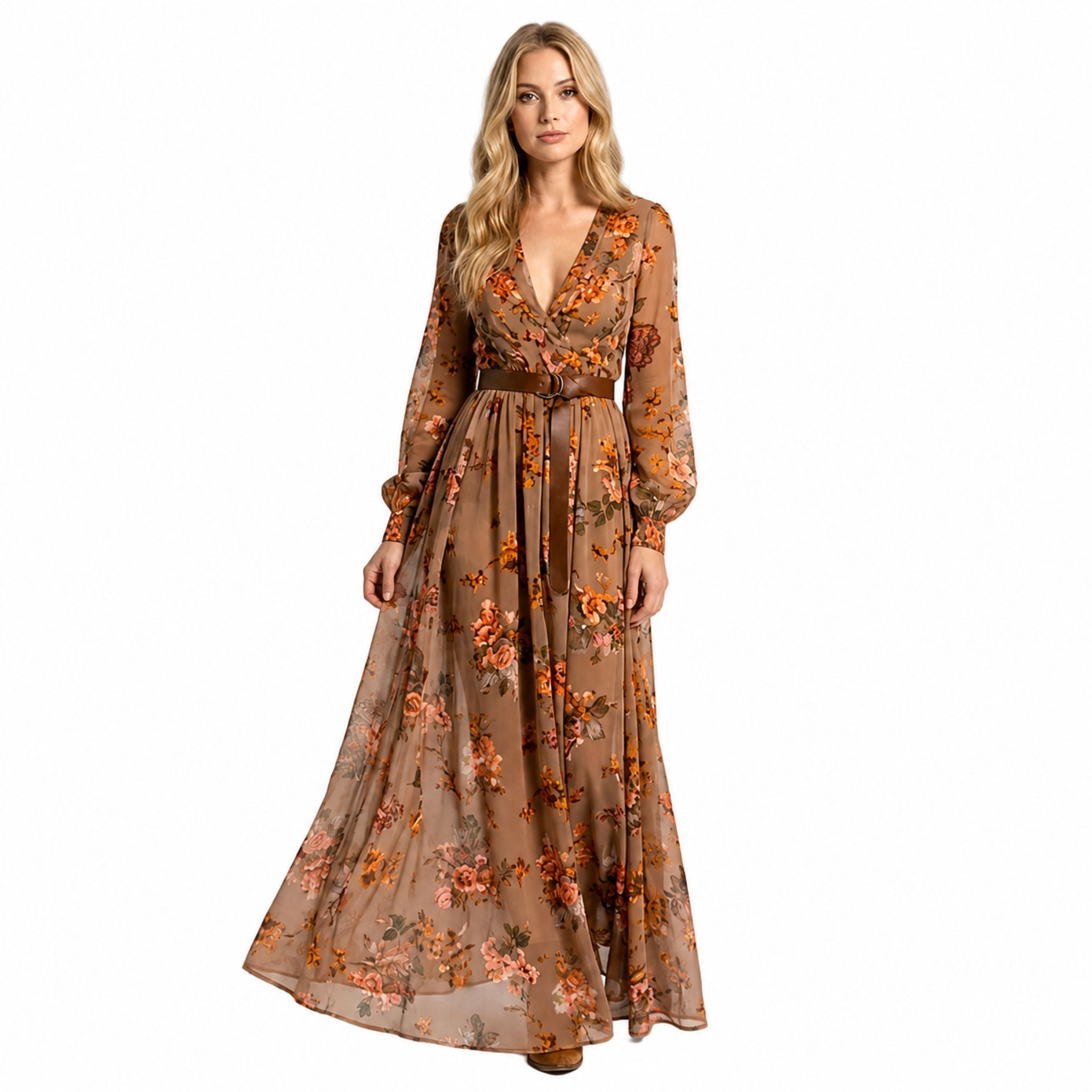 Kvinna Maxiklänning V- Ausschnitt Boho Stil