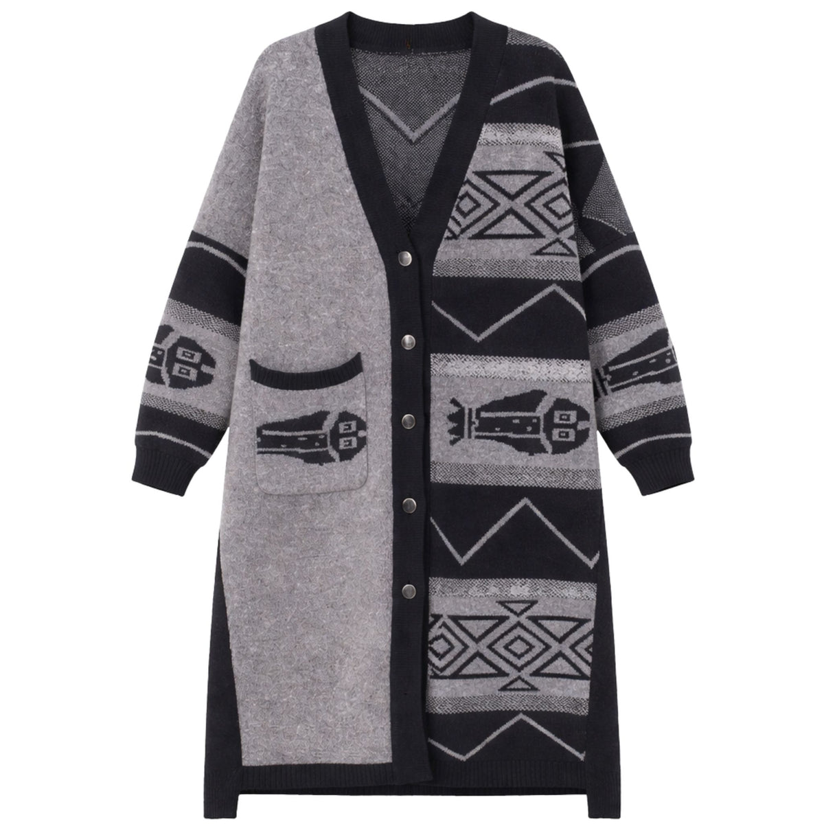 Kvinnors Lång Kappa Asymmetrisk Design V-hals