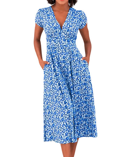 Kvinnors Sommarklänning Blommönster Tidlös Design